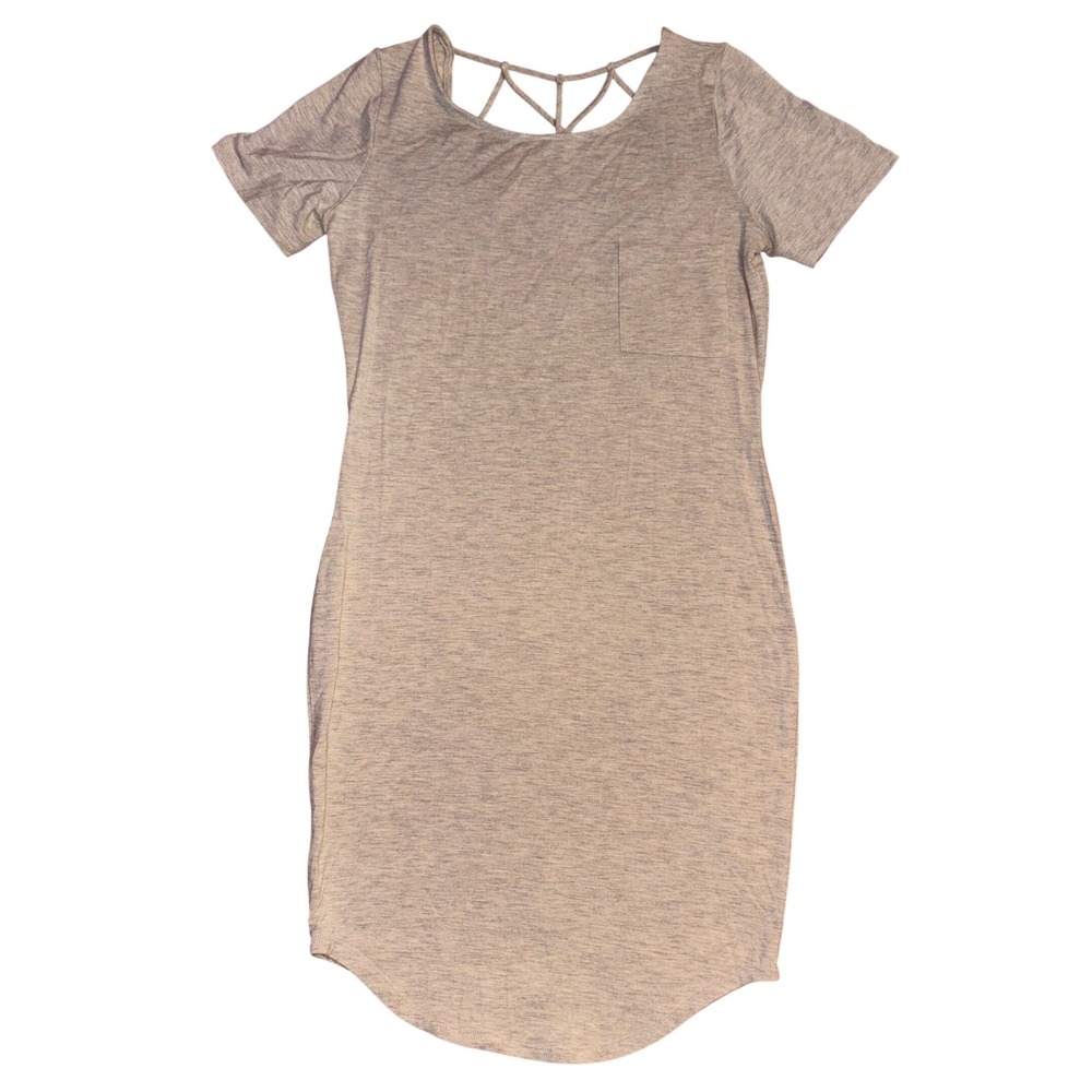 Color Story Womens Heather Oatmeal Short Sleeve Bodyconβ Dress Strappy Back, M